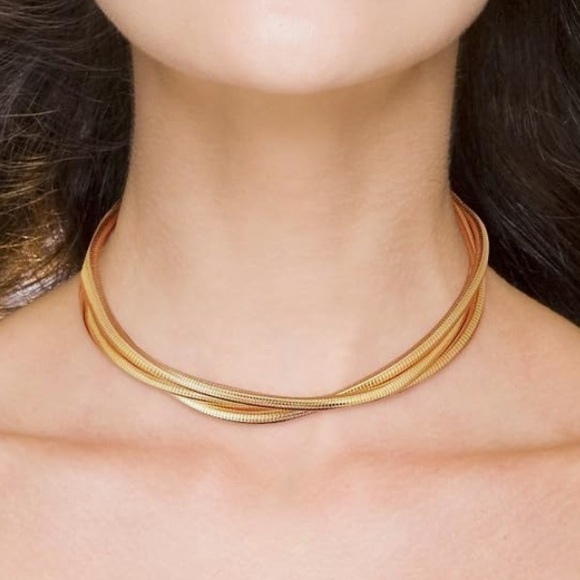 Cleopatra 14KP Multi-Layered Chunky Cobra Chain Necklace Gold-Tone Statement - Picture 5 of 5